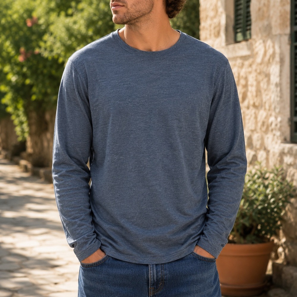 American Eagle Men's Long Sleeve‎ Shirt Blue AS&Co Casual Crew Neck Everyday Top